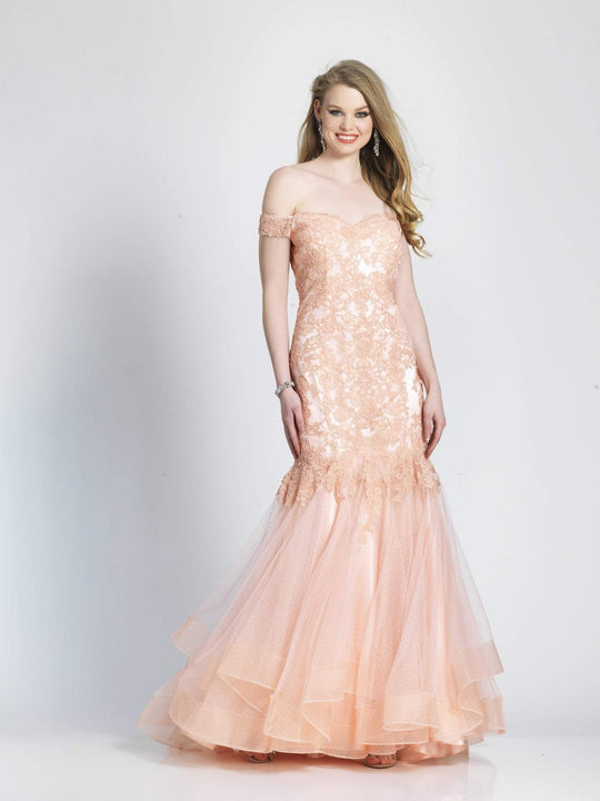 Dave & Johnny - A6987W Embroidered Off-Shoulder Mermaid Dress In Neutral