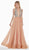 Ashley Lauren - 1391 Crystal Crusted Plunging Halter Chiffon Gown In Pink and Gold