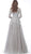 Jovani - 62777 Embroidered Long Sleeve High Neck A-line Dress In Silver