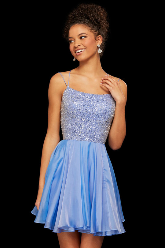 Sherri Hill - 53113 Beaded Scoop Short Dress In Blue