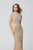 Primavera Couture - 3364 Horizontal Bead Embellished Fitted Dress In Neutral