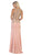 May Queen - MQ1629 Gold Appliqued Illusion Jewel Long Gown In Pink and Gold