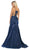 May Queen - RQ7739 Strappy Plunging V-Neck Trumpet Dress In Blue