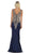 May Queen - MQ1608 Sleeveless Metallic Lace Trumpet Gown In Blue