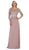 May Queen - MQ1637 Illusion Quarter Sleeve Appliqued Sheath Gown In Purple