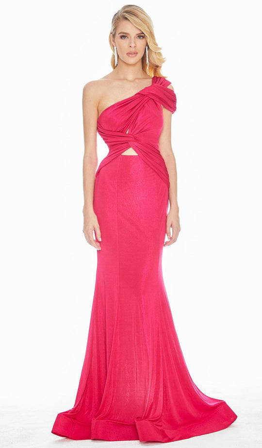 Ashley Lauren - 1574 Asymmetrical Bustier Twist Metallic Jersey Gown In Pink