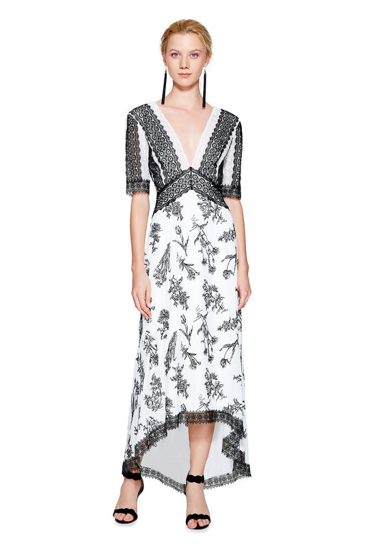 Tadashi Shoji - Lace Embellished High Low Dress In White and Black