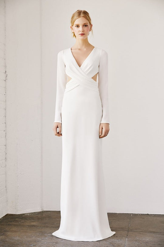 Tadashi Shoji - Crisscross Bodice Cutout Long Gown In White