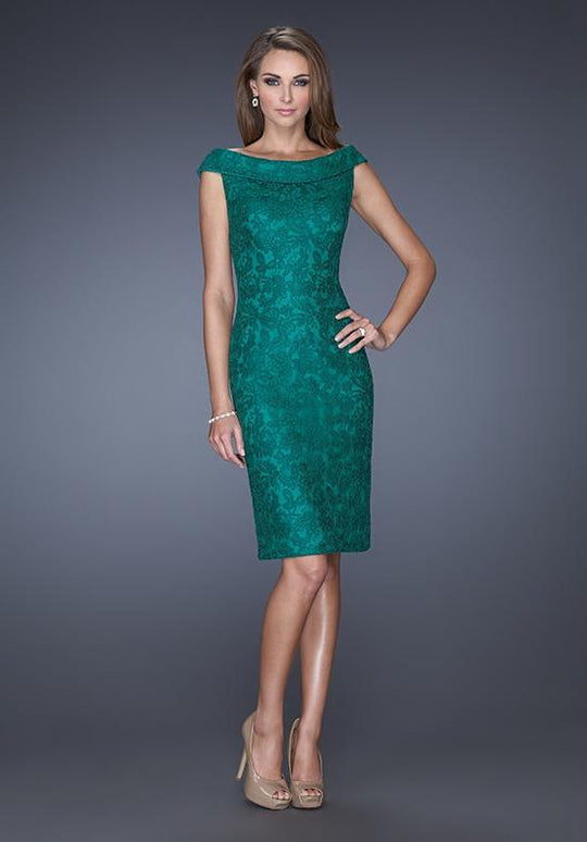 La Femme - 20512 Lace Off Shoulder Fitted Sheath Cocktail Dress In Green
