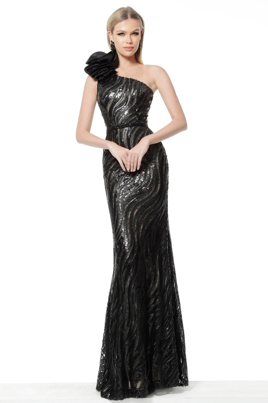 Jovani - 56095 Bedazzled Halter Neck Trumpet Dress In Black