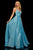 Sherri Hill - 52960 V- Neckline Empire Glitter A Line Dress In Blue and Silver