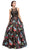 Lace Stripe Floral Evening Gown