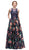 Lace Stripe Floral Evening Gown