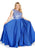 Kurves by Kimi - Floral Embroidered Bateau Neck Long A-line Dress 7000 In Blue