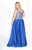 Kurves by Kimi - Floral Embroidered Bateau Neck Long A-line Dress 7000 In Blue