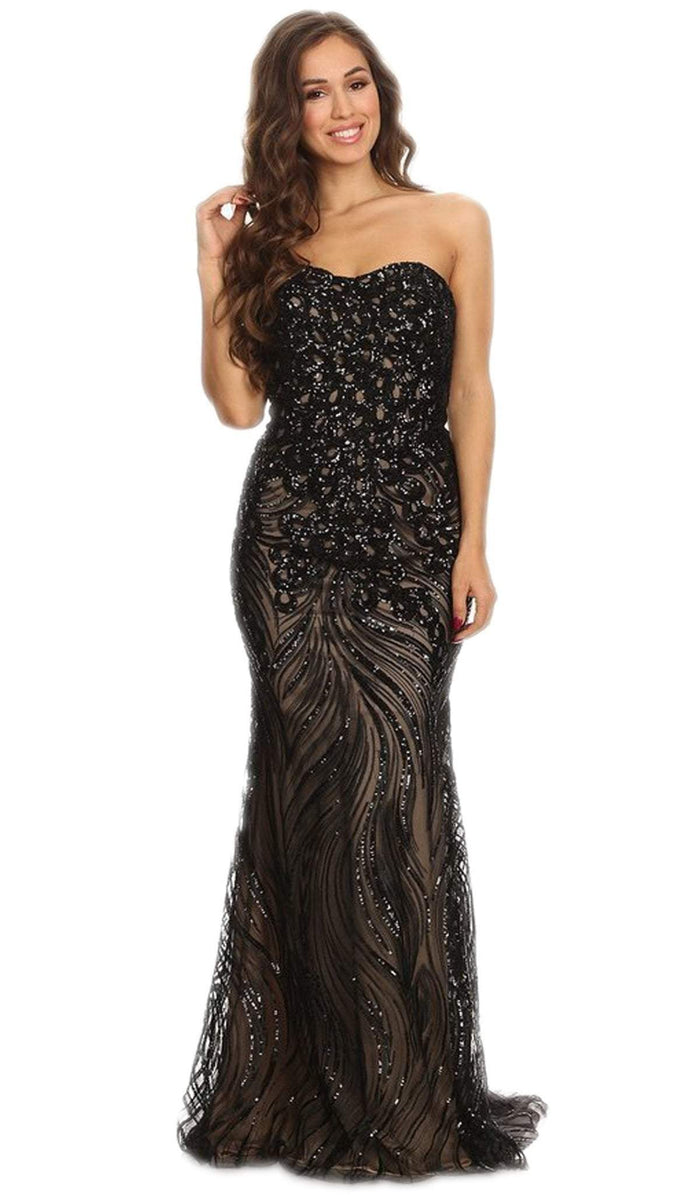 Strapless Sequined Semi-Sweetheart Sheath Evening Dress