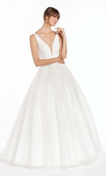 Alyce Paris - 7003 Plunging V-Neck Embroidered Bridal Dress In White