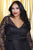 Kurves by Kimi - Beaded and Laced Long Sleeve V-neck A-line Dress 7002 In Black