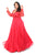 Kurves by Kimi - Beaded and Laced Long Sleeve V-neck A-line Dress 7002 In Red