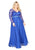 Kurves by Kimi - Beaded and Laced Long Sleeve V-neck A-line Dress 7002 In Blue