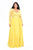 Kurves by Kimi - Beaded and Laced Long Sleeve V-neck A-line Dress 7002 In Yellow