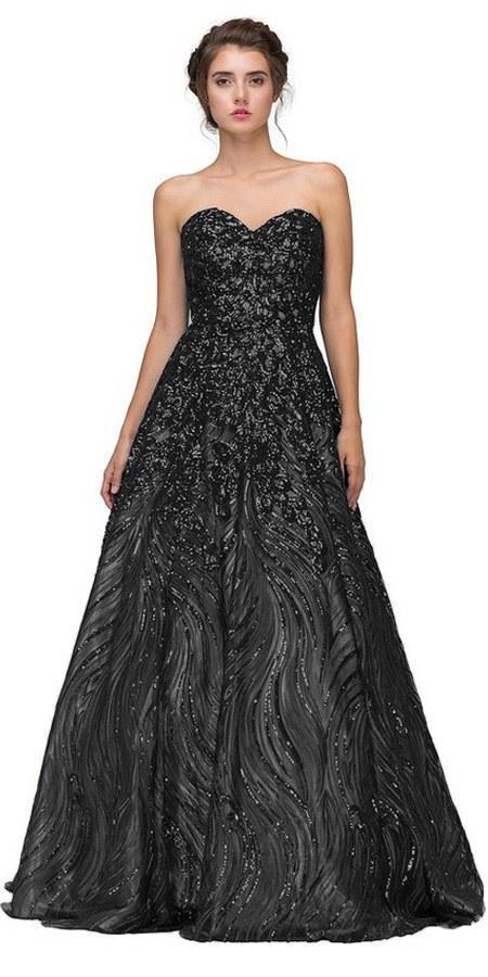 Eureka Fashion - 7007 Sequin Embellished Sweetheart A-Line Gown In Black