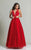Dave & Johnny - 2503W Pearl Accented Deep V-neck A-line Dress in Red