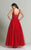 Dave & Johnny - 2503W Pearl Accented Deep V-neck A-line Dress in Red