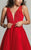 Dave & Johnny - 2503W Pearl Accented Deep V-neck A-line Dress in Red