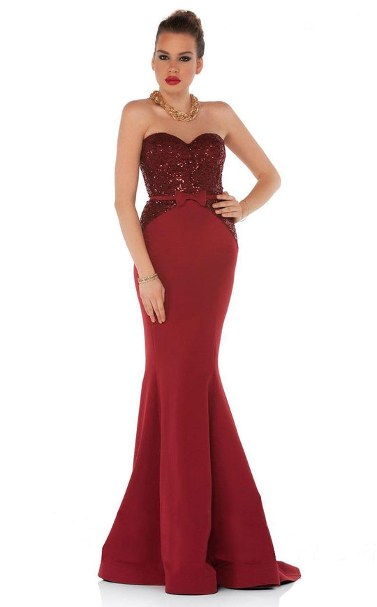 MNM Couture - N0007 Sequined Strapless Mermaid Evening Gown in Red