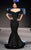 MNM Couture - 2280 Floral Off Shoulder Sleeve Mermaid Dress in Black