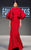 MNM Couture - 2284 Dramatic High Collared V-Back Mermaid Gown in Red