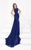 Tarik Ediz - 92674 Embellished Sleek Dress with Long Train In Blue