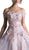 Cinderella Divine - 7051 Floral Applique Off-Shoulder Dress In Pink