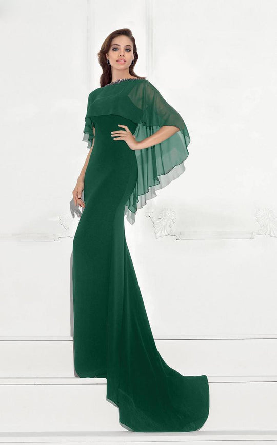 Tarik Ediz - 92749 Beaded Bateau Sheath Dress In Green