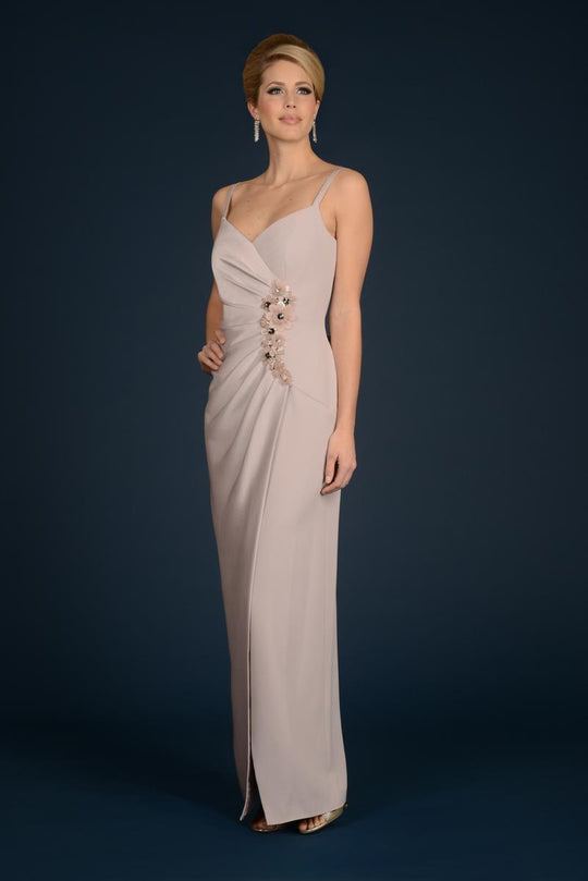 Daymor Couture - V Neck Long Dress with Bolero 705 in Neutral
