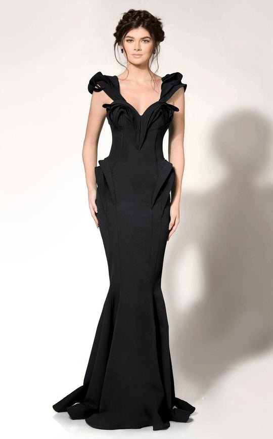 MNM Couture - Ruffle Accented Sweetheart Mermaid Dress 2263 in Black