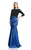 Theia  - 882619 Bateau Neck Quarter Length Sleeves Long Gown in Blue and Black