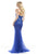Johnathan Kayne - 7087 Beaded Mesh Godet Gown in Blue