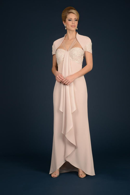 Daymor Couture - Encrusted Empire Lace Evening Dress in Blush