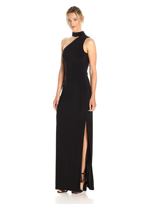 Laundry - 97M15406 Asymmetrical Bodycon Side Slit Gown In Black