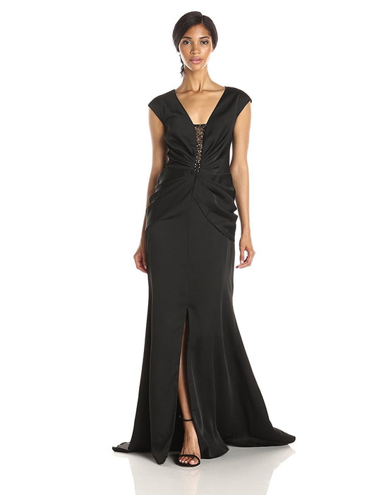 Adrianna Papell - 08G905620 Beaded V-neck Trumpet Dress in Black