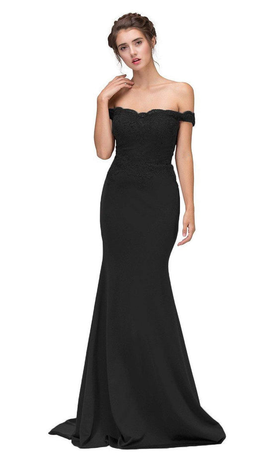 Eureka Fashion - 7100 Off Shoulder Lace Appliqued Jersey Mermaid Gown