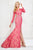 Angela & Alison - 71005 V-Neck Lace and Illusion Evening Gown In Pink