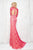 Angela & Alison - 71005 V-Neck Lace and Illusion Evening Gown In Pink