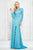 Angela & Alison - 71005 V-Neck Lace and Illusion Evening Gown In Blue