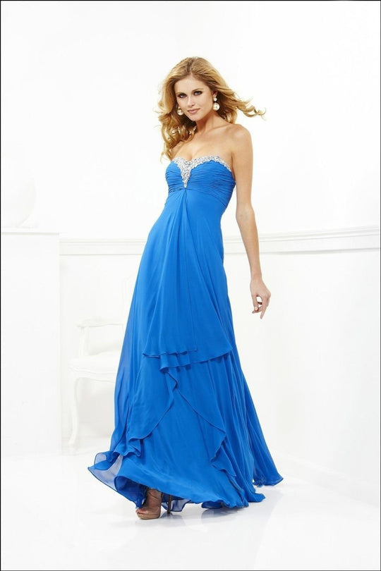 7101 Ornate Ruched Empire Gown