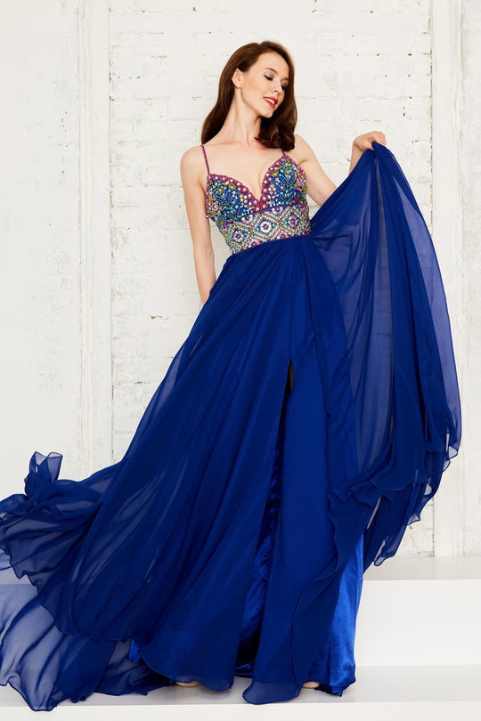 Angela & Alison - 71012 Beaded Sweetheart Neck A-line Gown In Blue