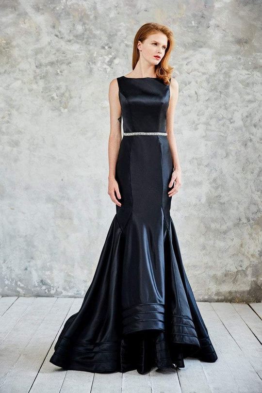 Angela & Alison - 71021 Bateau Neck Trumpet Evening Gown In Black