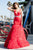 Angela & Alison - 71022 Deep V-Neck Ruffled Mermaid Gown In Red